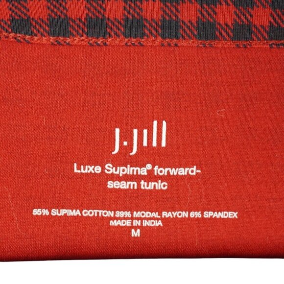 J.Jill Luxe Supima Forward-Seam Tunic Red & Black Plaid Cotton Blend Womens M - Picture 4 of 6